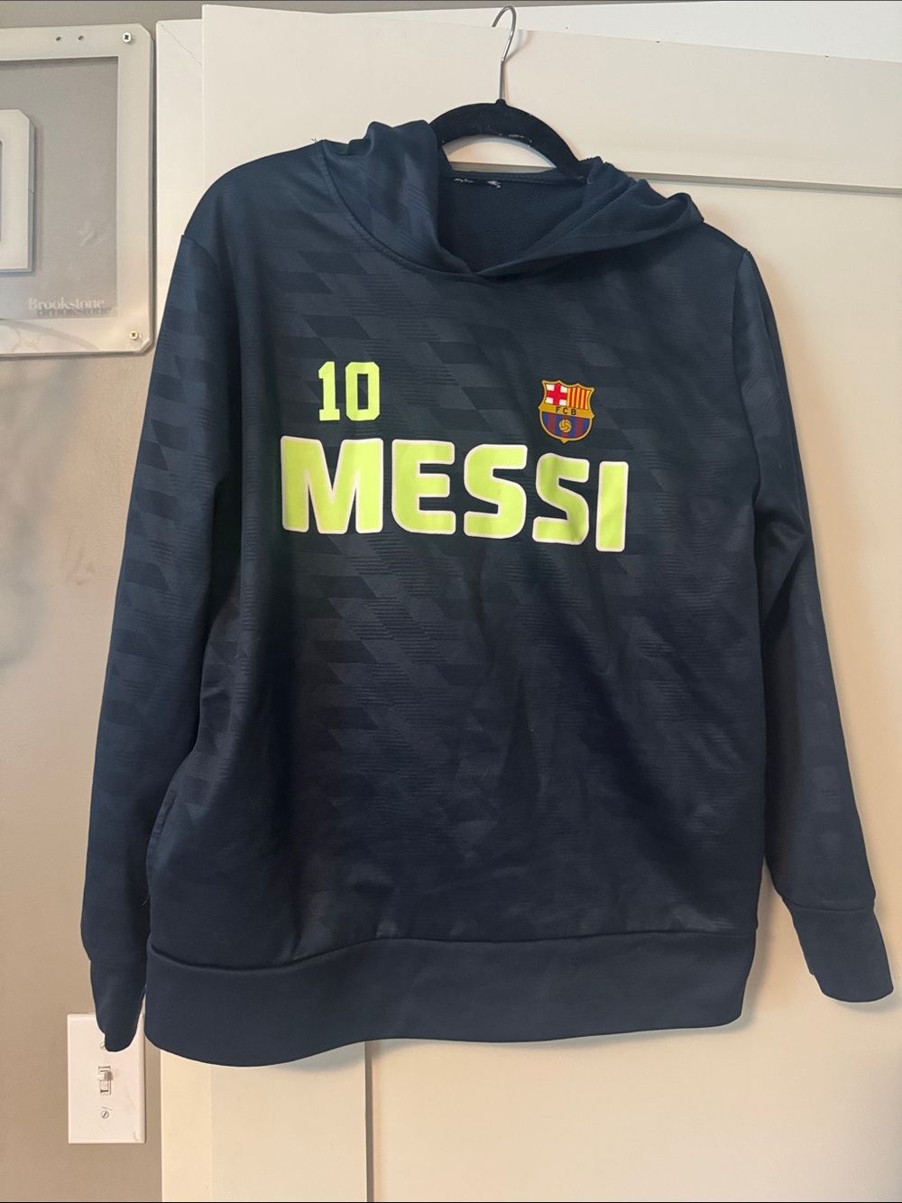 Barcelona 10 Messi Hooded Sweatshirt - Navy with Neon Yellow